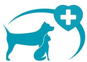 veterinary symbol with pedigreed dog, cat on white background